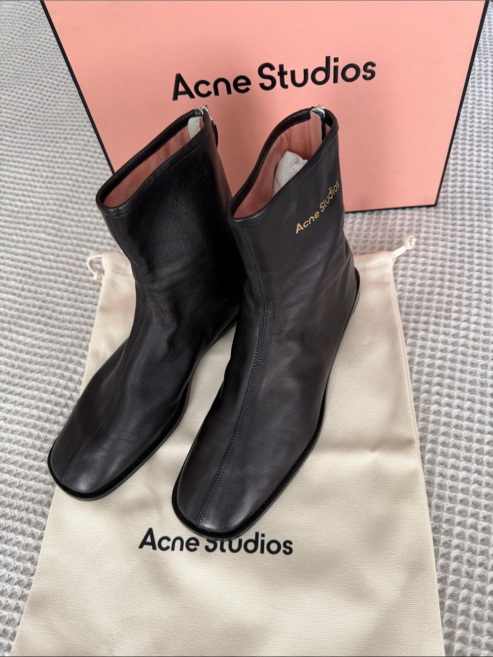 Acne Studios Black Leather Square-Toe Ankle Boots